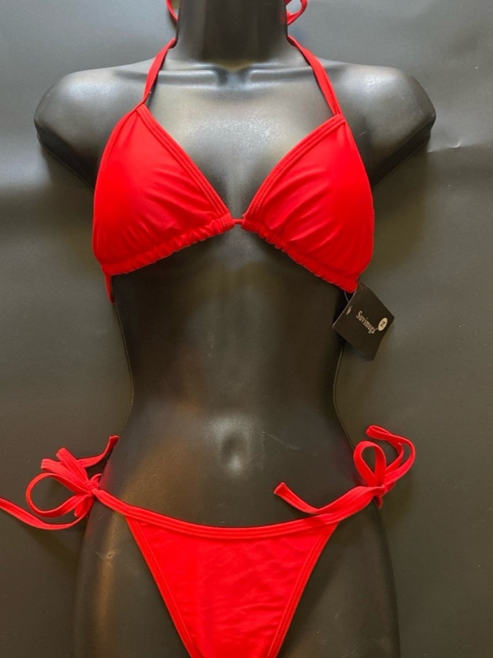 Red Triangle Tie-Side Bikini Set - Women - small